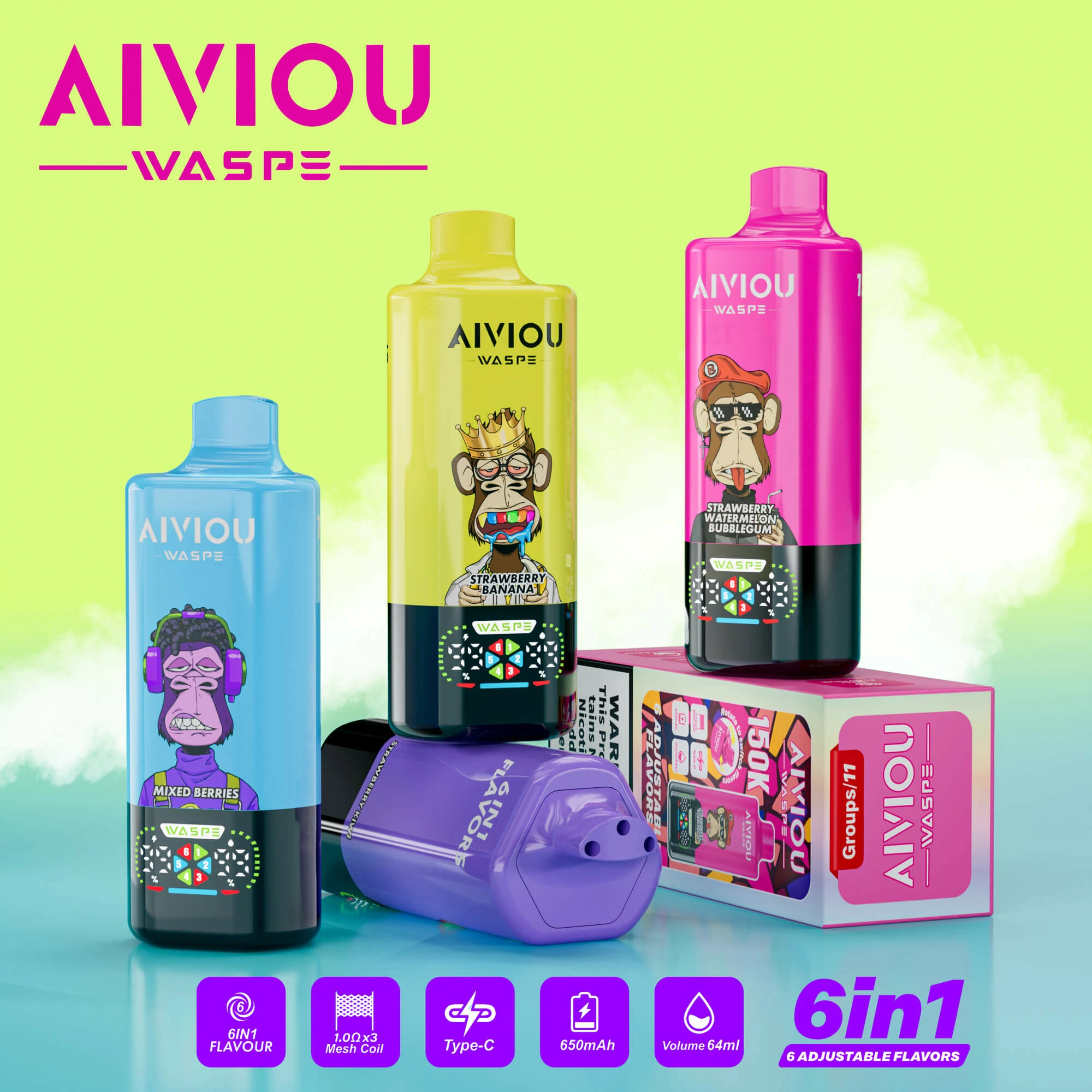 Waspe 150000 puffs AIVIOU 6-in-1 Disposable Vape