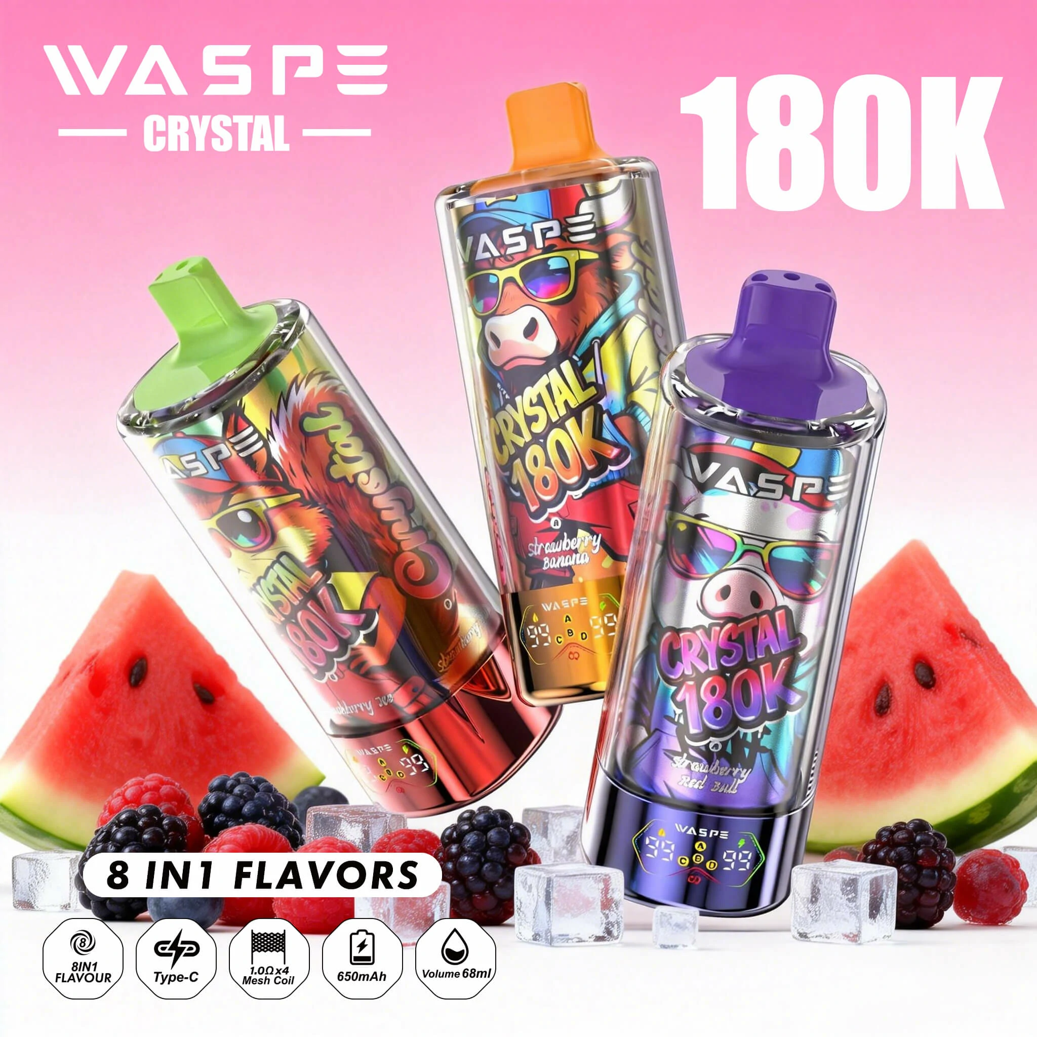 Waspe 180000 puffs Crystal 8-in-1 Disposable Vape