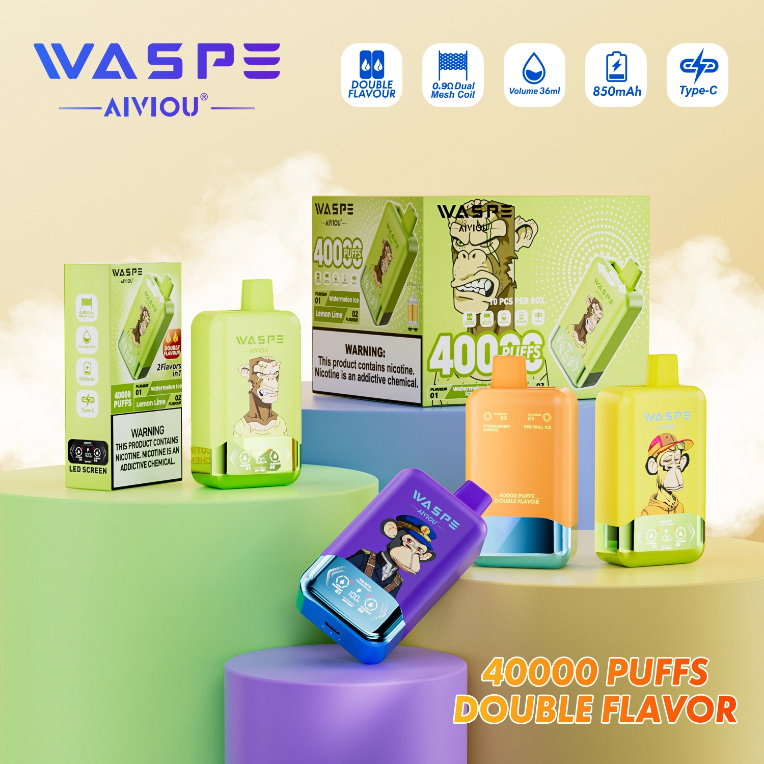 Waspe 40000 puffs AIVIOU 2-in-1 Disposable Vape