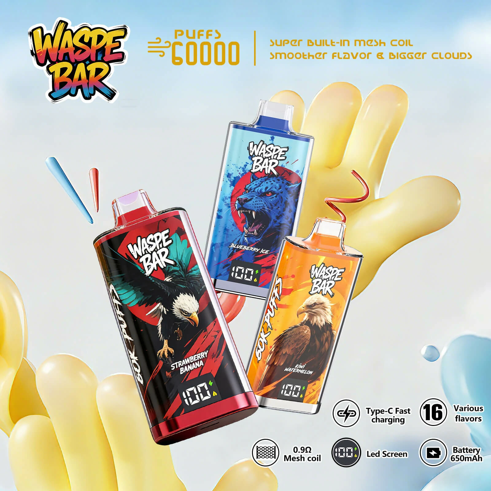 Waspe 60000 puffs Bar 3-in-1 Disposable Vape