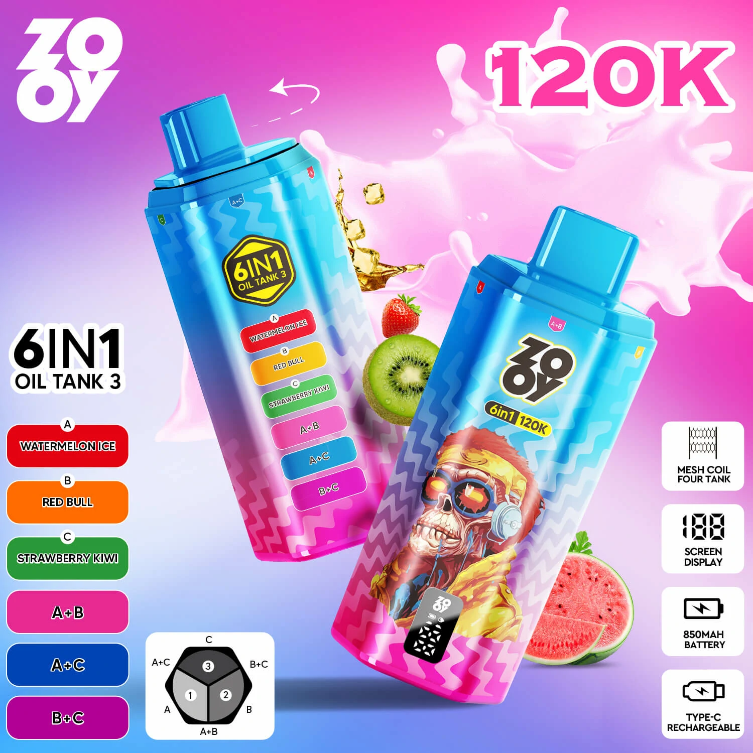Zooy 120000 puffs 6-in-1 Disposable Vape