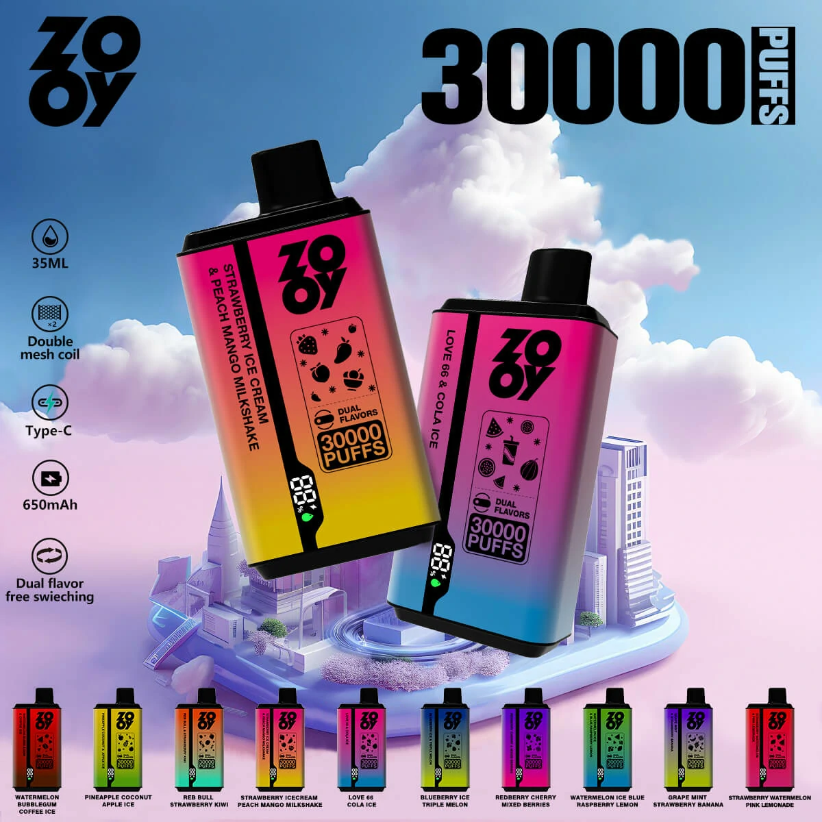 Zooy 30000 puffs 2-in-1 Disposable Vape